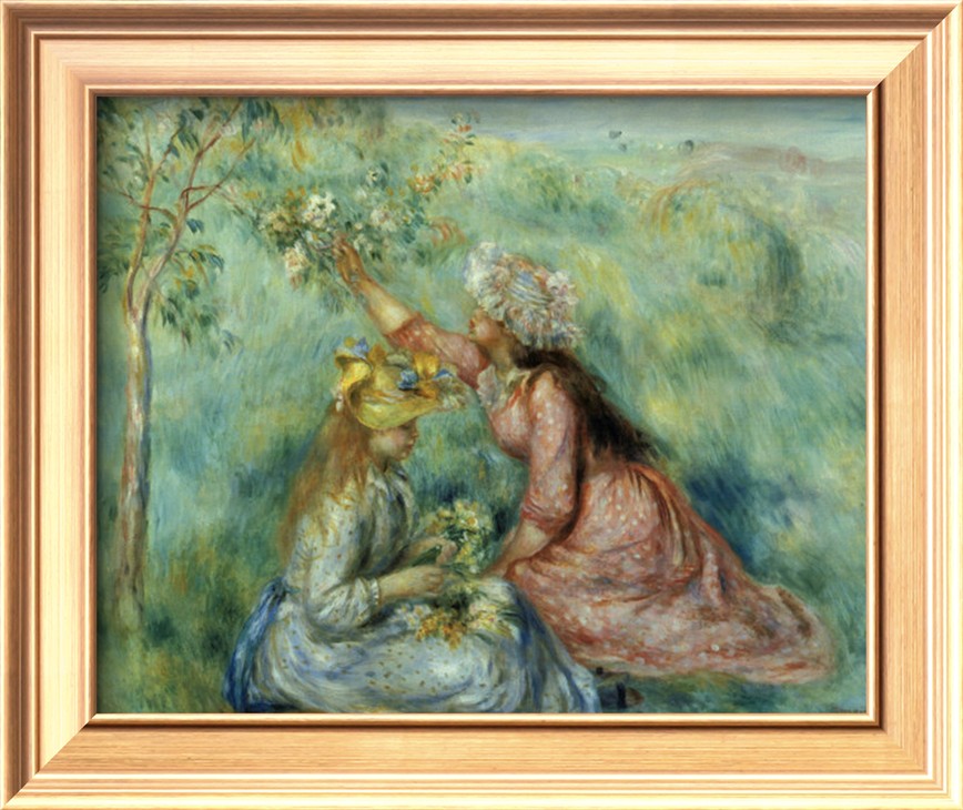 Girls Picking Flowers in a Meadow - Pierre-Auguste Renoir painting on canvas